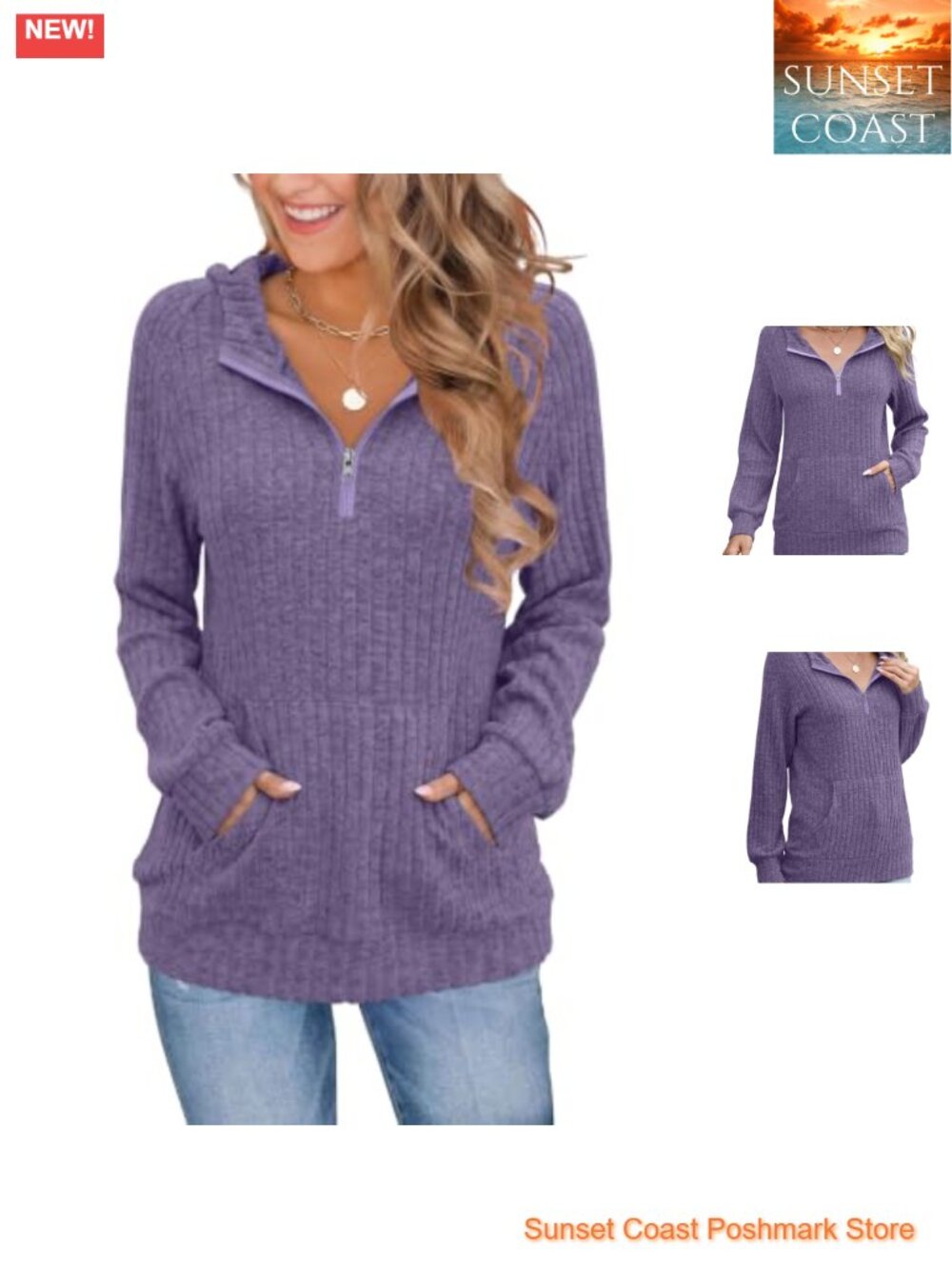 Women's Long Sleeve Quarter Zip Hoodie Sweatshirt Kangaroo Pocket Pullover
